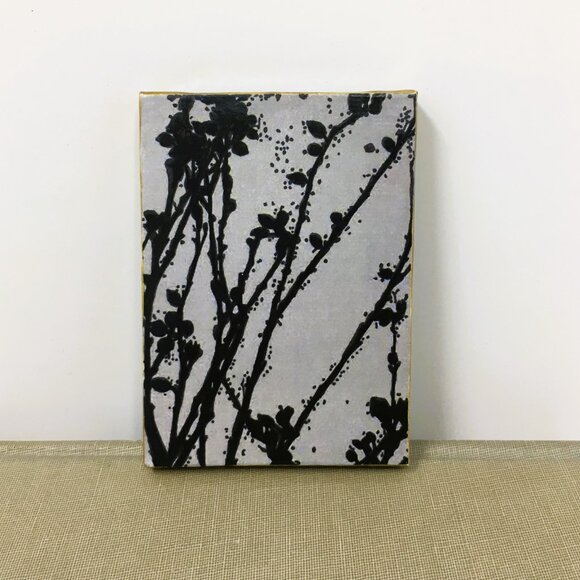 Miniature Rectangle Gray Black Stippled Branches Ink Drawing on Canvas Wall Art - Picture 8 of 16